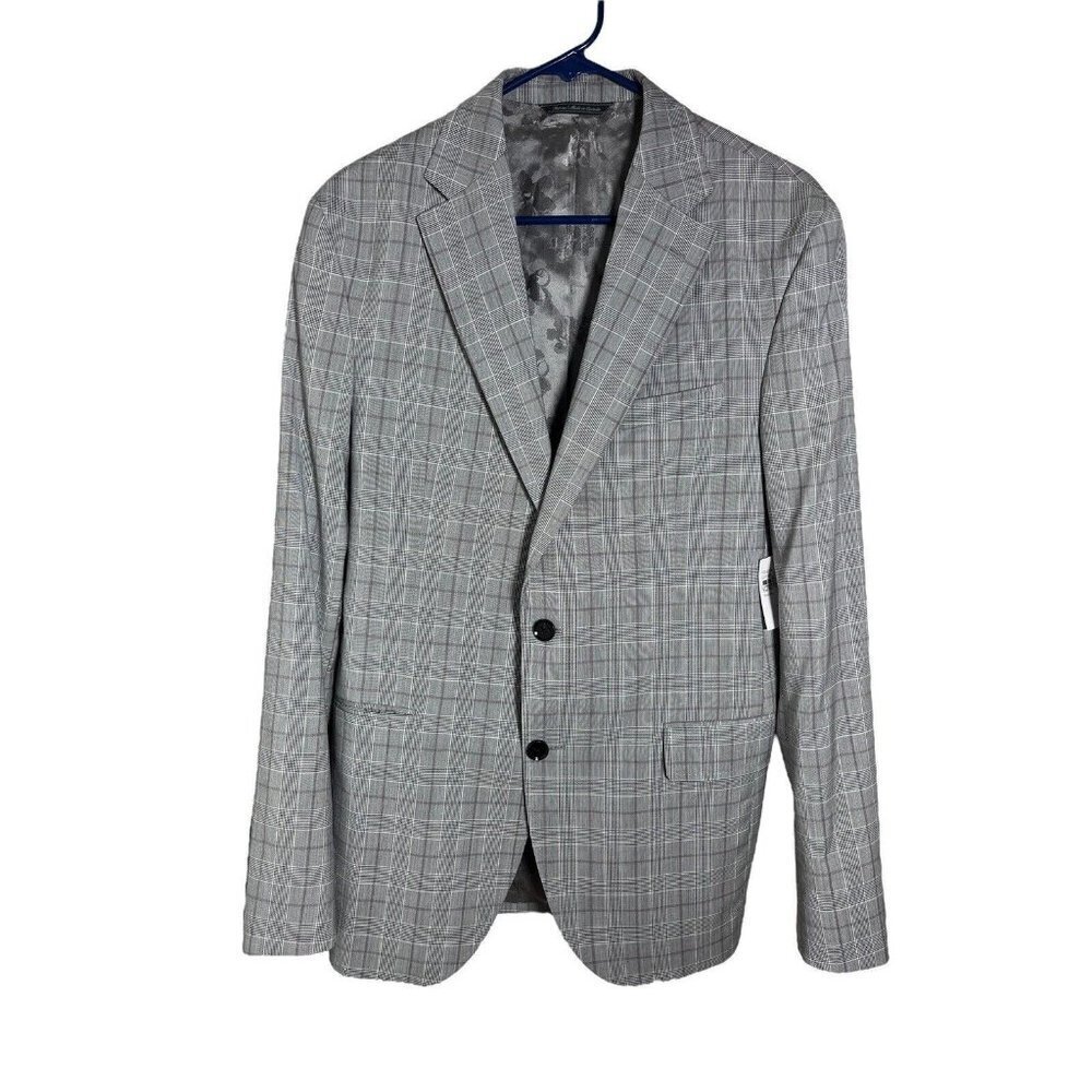 Ted Baker Mens Color Light Gray Plaid 100% Wool Suit Size 42 Regular Fit NWT